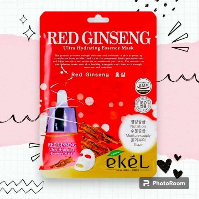 [EKEL] Маска тканевая с экстрактом красного женьшеня RED GINSENG Ultra Hydrating Essence Mask , 25мл